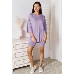 Basic Bae Blush Lavender 3/4 Sleeve Top Shorts Casual Lounge 2 Piece Set NEW